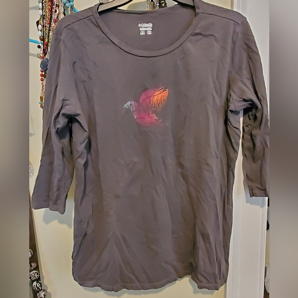 Top Columbia xl grey with bird print 3/4 sleeve